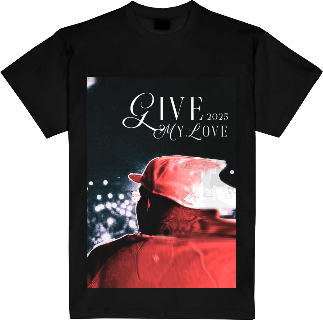 GEOLIER FAN TEE MERCHANDISING, MAGLIA T SHIRT REGULAR FIT, IDEA REGALO STADIO CONCERTI, GIVE YOU MY LOVE